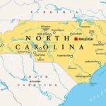The state of North Carolina on a map