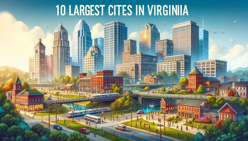 The inscription "10 Largest Cities in Virginia" over the city